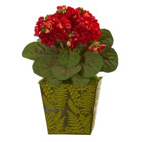 Violet Artificial Plant in Green Planter