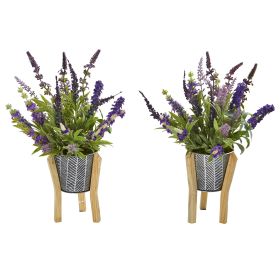 Lavender Plant in Tin Planter with Legs (Set of 2)