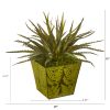 Aloe Succulent Artificial Plant in Green Tin Planter