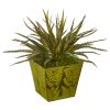 Aloe Succulent Artificial Plant in Green Tin Planter