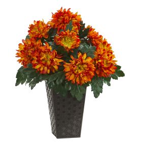 Spider Mum Artificial Plant in Black Tin Planter
