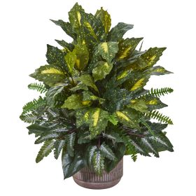 Mixed Greens Artificial Plant in Stoneware Planter