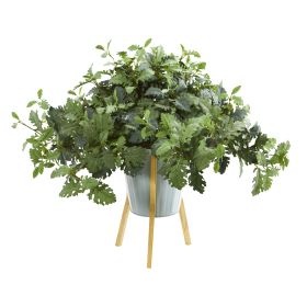 Dusty Miller Artificial Plant in Green Planter with Legs
