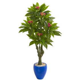 Plumeria Artificial Tree in Blue Planter UV Resistant