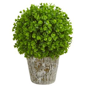 Eucalyptus Artificial Ball in Weathe Red oak Planter