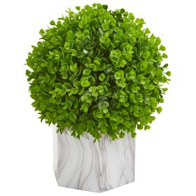 Eucalyptus Artificial Ball in Marble Finished Planter