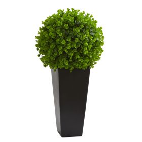 Eucalyptus Artificial Ball in Black Tower Planter