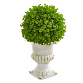 Eucalyptus Artificial Ball Topiary in White Ceramic Urn
