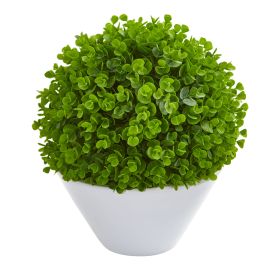Eucalyptus Artificial Ball in White Planter