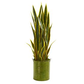 Sansevieria Artificial Plant in Green Metal Planter