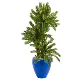 Triple Cycas Artificial Plant in Blue Planter