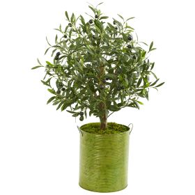 Olive Artificial Tree in Green Metal Planter