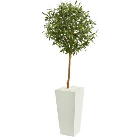 Olive Artificial Tree in White Tower Planter