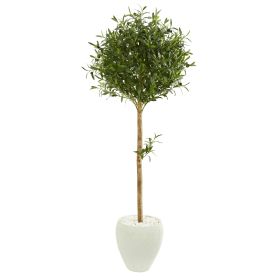 Olive Topiary Artificial Tree in White Planter