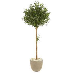 Olive Topiary Artificial Tree in Sand Stone Planter