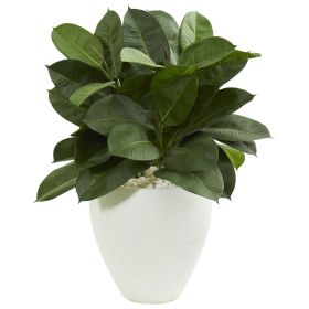Artificial Rubber Plant in White Planter
