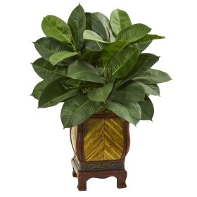 Artificial Rubber Plant in Decorative Planter