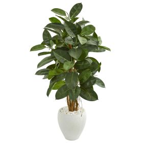 Artificial Rubber Tree in White Planter