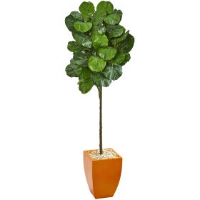 Fiddle Leaf Artificial Tree in Orange Planter