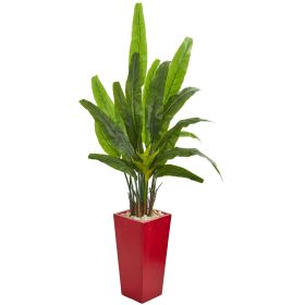 Travelers Palm Artificial Tree in Red Planter