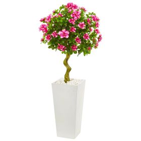 Azalea Artificial Topiary Tree in White Tower Planter