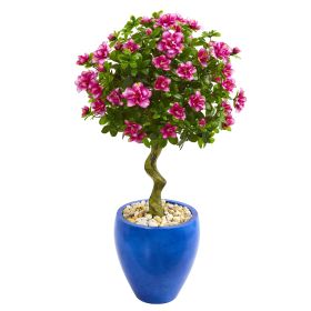 Azalea Artificial Topiary Tree in Blue Planter