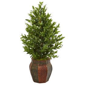 Olive Cone Topiary Artificial Tree in Decorative Planter