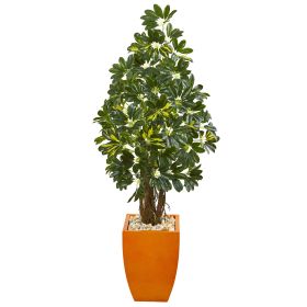 Schefflera Artificial Tree in Orange Planter