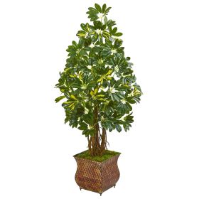Schefflera Artificial Tree in Brown Metal Planter