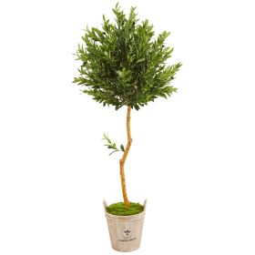 Olive Topiary Artificial Tree in Farmhouse Planter