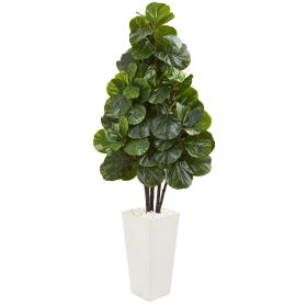 Fiddle Leaf Fig Artificial Tree in White Tower Planter
