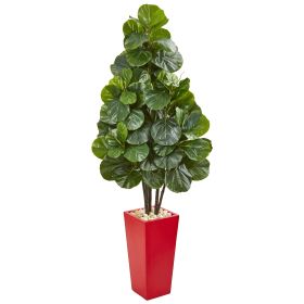 Fiddle Leaf Fig Artificial Tree in Red Tower Planter
