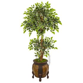 Variegated Ficus Artificial Tree in Decorative Planter
