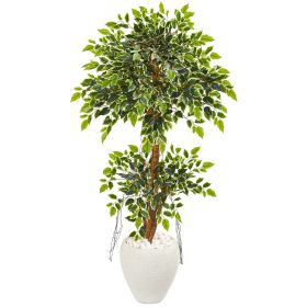 Variegated Ficus Artificial Tree in White Planter