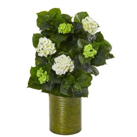 Hydrangea Artificial Plant in Metal Green Planter