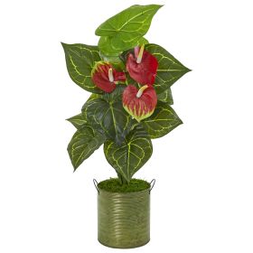 Anthurium Artificial Plant in Metal Planter (Real Touch)