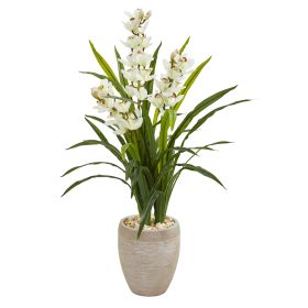 Cymbidium Orchid Artificial Plant in Sandstone Planter