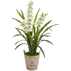 Cymbidium Orchid Artificial Plant in Farmhouse Planter