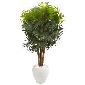 Fan Palm Artificial Tree in White Planter