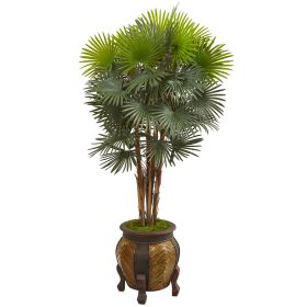 Fan Palm Artificial Tree in Decorative Planter