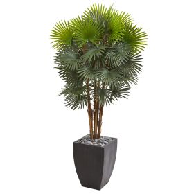 Fan Palm Artificial Tree in Black Planter