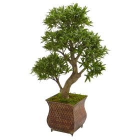 Podocarpus Artificial Bonsai Tree in Metal Planter