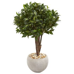 Bay Leaf Topiary Artificial Tree in Sand Colo Red Planter