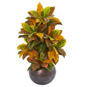 Croton Artificial Plant in Metal Bowl (Real Touch)