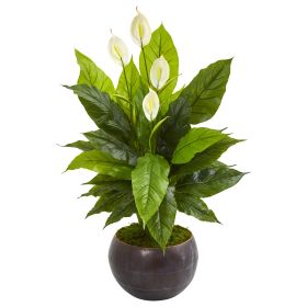 Spathiphyllum Artificial Plant in Metal Bowl (RealTouch)