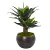 Double Agave Artificial Plant in Metal Bowl Planter