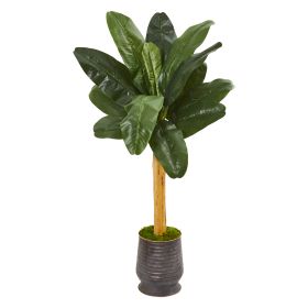 Banana Artificial Tree in Ribbed Metal Planter