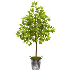 Lemon Artificial Tree in Vintage Metal Bucket