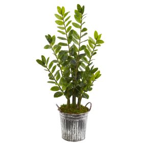Zamioculcas Artificial Plant in Vintage Metal Bucket