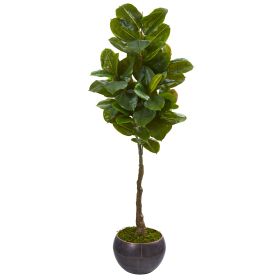 Rubber Leaf Tree in Metal Planter (Real Touch)